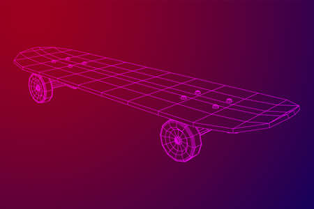 Skateboard longboard pennyboard. Eco alternative city transport. Wireframe low poly mesh vector illustration.のイラスト素材