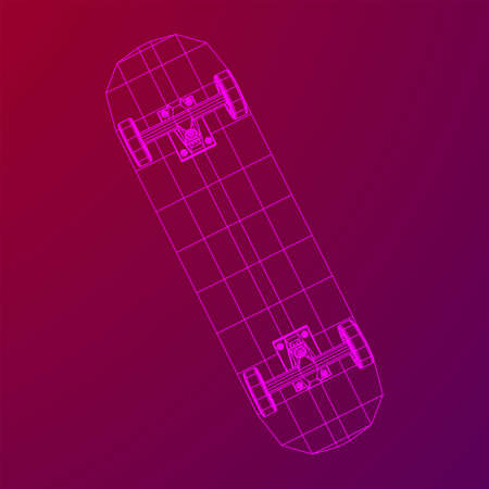 Skateboard longboard pennyboard. Eco alternative city transport. Wireframe low poly mesh vector illustration.のイラスト素材