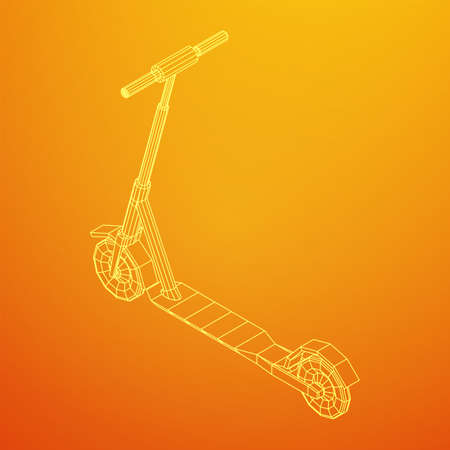Roller scooter balance kick push bike. Eco alternative city transport. Wireframe low poly mesh vector illustration.のイラスト素材