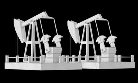 Oil well rig jack. Finance economy polygonal petrol production. Petroleum fuel industry pumpjack derricks pumping drilling. 3d render illustration on black background.の写真素材