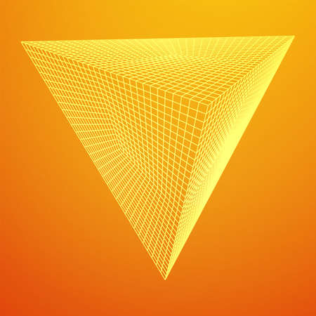 Pyramid molecular grid technology style. Futuristic connection structure for chemistry and science. Wireframe low poly mesh vector illustrationのイラスト素材