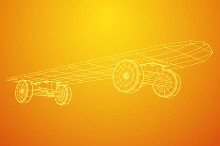 Skateboard longboard pennyboard. Eco alternative city transport. Wireframe low poly mesh vector illustration.のイラスト素材