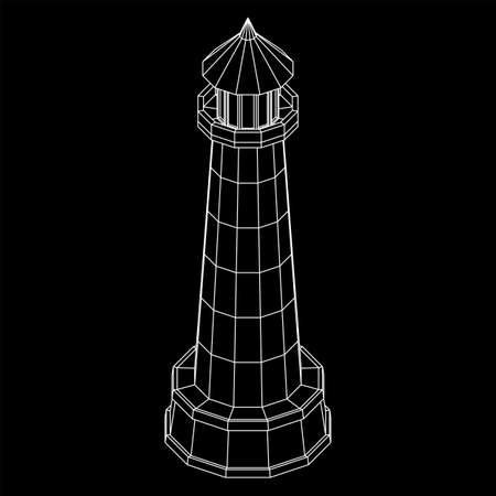Lighthouse. Navigation Beacon building. Wireframe low poly mesh vector illustration.のイラスト素材