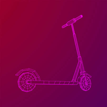 Roller scooter balance kick push bike. Eco alternative city transport. Wireframe low poly mesh vector illustration.のイラスト素材