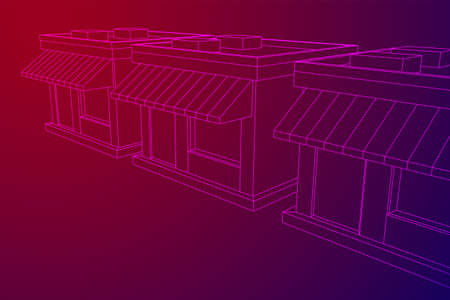 Shop market stores. Small business concept. Wireframe low poly mesh vector illustration.