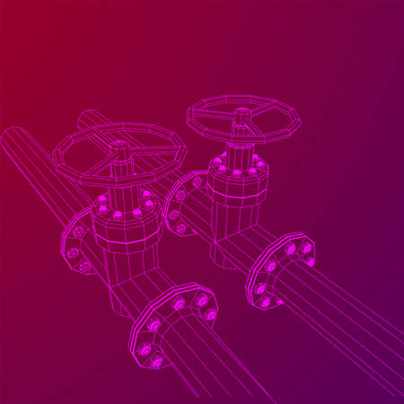 Oil pipeline with valve business concept. Finance economy polygonal petrol production. Petroleum fuel industry transportation line. Wireframe low poly mesh vector illustration.のイラスト素材