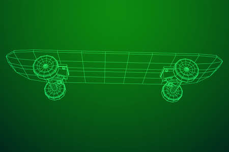 Skateboard longboard pennyboard. Eco alternative city transport. Wireframe low poly mesh vector...