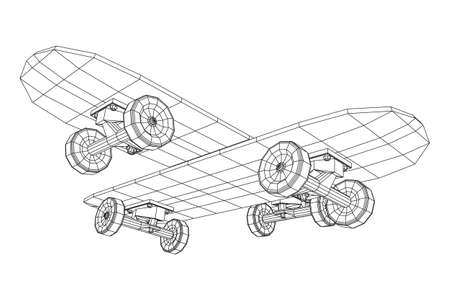 Skateboard longboard pennyboard. Eco alternative city transport. Wireframe low poly mesh vector illustration.のイラスト素材