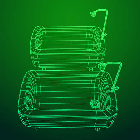 Bathtub with legs and shower. Sanitary concept. Wireframe low poly mesh vector illustration.のイラスト素材