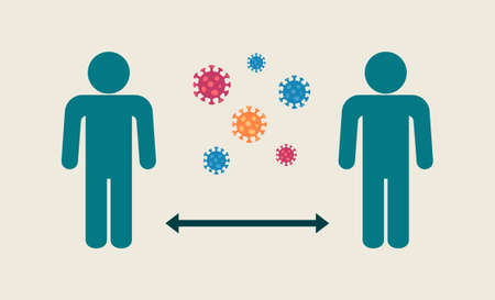 Social distancing to protect from COVID-19 coronavirus outbreak spreading concept. People keep distance away. Virus pathogens. Vector illustrationのイラスト素材