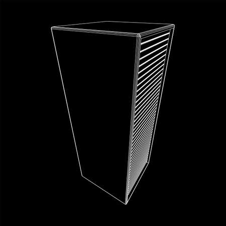 Data center storage room object. Hardware equipment telecommunication server. Computer database tower. Internet industry cluster. Wireframe low poly mesh 3d render illustrationのイラスト素材
