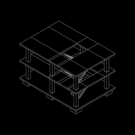Building under construction. Build house construct in process. Wireframe low poly mesh vector illustrationのイラスト素材