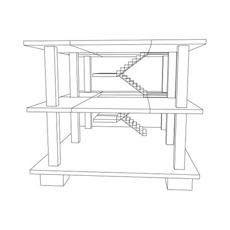 Building under construction. Build house construct in process. Wireframe low poly mesh vector illustrationのイラスト素材