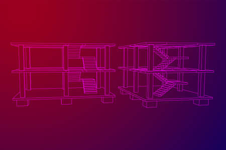 Building under construction. Build house construct in process. Wireframe low poly mesh vector...
