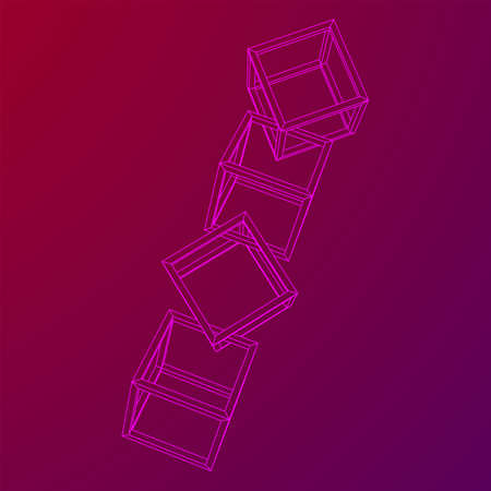 Blockchain cube chain. Square big data flow information. Wireframe low poly mesh vector illustration.のイラスト素材