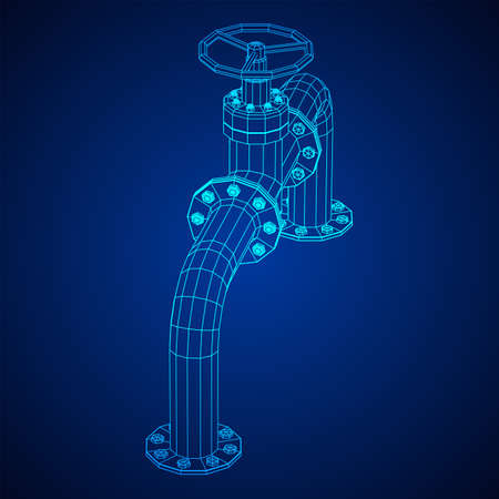 Oil pipeline with valve business concept. Finance economy polygonal petrol production. Petroleum fuel industry transportation line. Wireframe low poly mesh vector illustration.のイラスト素材