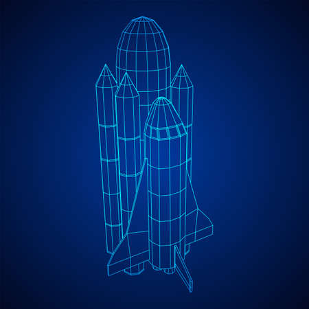 Space ship shuttle. Wireframe low poly mesh vector illustration.のイラスト素材