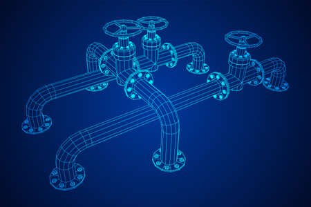 Oil pipeline with valve business concept. Finance economy polygonal petrol production. Petroleum fuel industry transportation line. Wireframe low poly mesh vector illustration.のイラスト素材