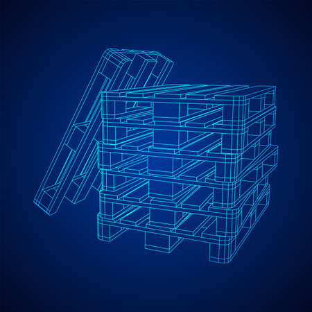Cargo pallet for warehouse. Logistics shipping concept. Wireframe low poly mesh vector illustration.のイラスト素材