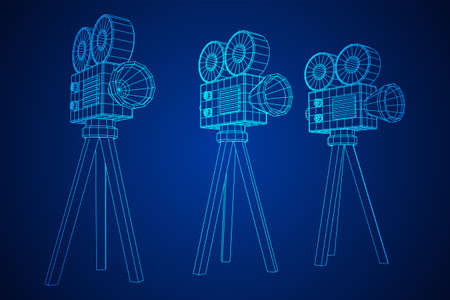 Polygonal camera projector. Movie time. Show film cinema festival concept. Wireframe low poly mesh vector illustration.のイラスト素材