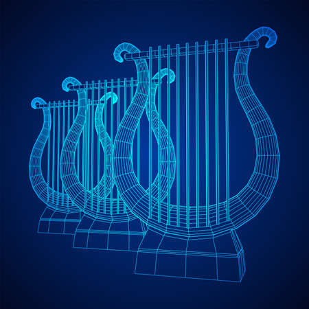 Ancient lyre or harp musical instrument. Music concept. Wireframe low poly mesh vector illustration.のイラスト素材
