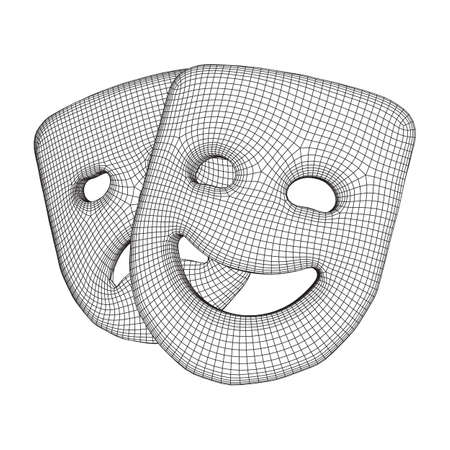 Theatrical masks tragedy and comedy character. Wireframe low poly mesh vector illustration.のイラスト素材