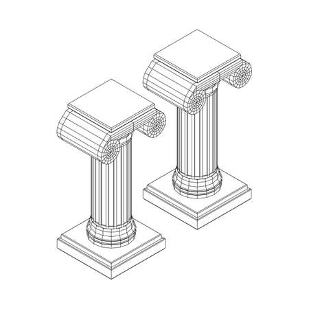 Greek ionic column. Ancient pillars roman antique architecture construction decoration. Wireframe low poly mesh vector illustration.のイラスト素材