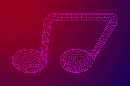 Music note. Mensural musical notation. Note value music staff. Wireframe low poly mesh vector...
