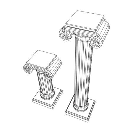 Greek ionic column. Ancient pillars roman antique architecture construction decoration. Wireframe low poly mesh vector illustration.のイラスト素材