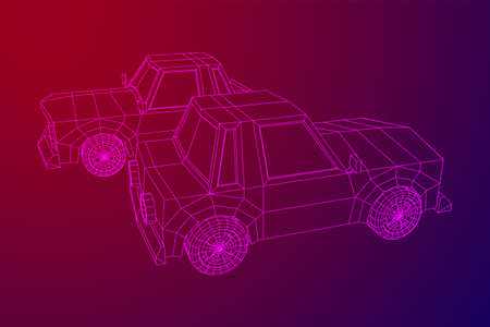 Car sedan vehicle personal transport. Automobile transportation concept. Wireframe low poly mesh vector illustration.のイラスト素材