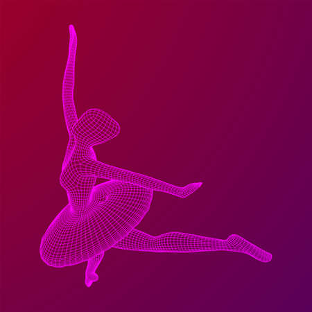 Dancing ballerina. Woman classic ballet dancer. Wireframe low poly mesh vector illustration.のイラスト素材