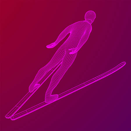 Ski jumper sportsman. Wireframe low poly mesh vector illustration.のイラスト素材