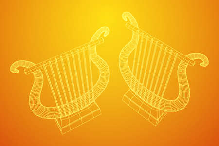 Ancient lyre or harp musical instrument. Music concept. Wireframe low poly mesh vector illustration.のイラスト素材