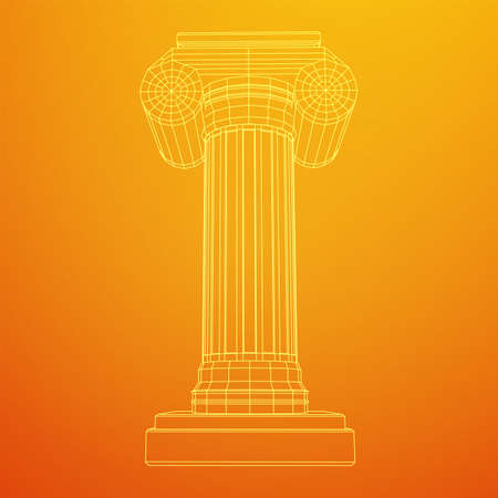 Greek ionic column. Ancient pillars roman antique architecture construction decoration. Wireframe low poly mesh vector illustration.のイラスト素材