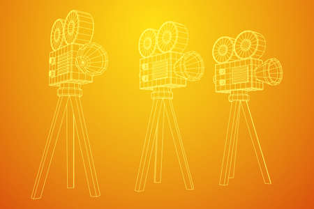 Polygonal camera projector. Movie time. Show film cinema festival concept. Wireframe low poly mesh vector illustration.のイラスト素材