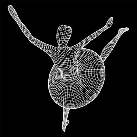 Dancing ballerina. Woman classic ballet dancer. Wireframe low poly mesh vector illustration.のイラスト素材