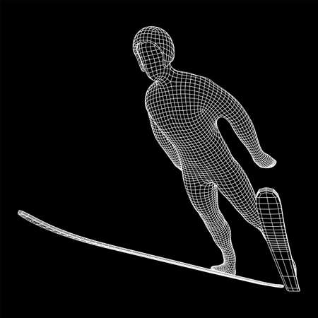 Ski jumper sportsman. Wireframe low poly mesh vector illustration.のイラスト素材