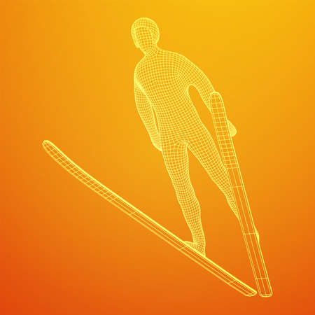 Ski jumper sportsman. Wireframe low poly mesh vector illustration.のイラスト素材
