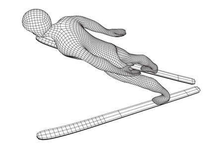 Ski jumper sportsman. Wireframe low poly mesh vector illustration.のイラスト素材