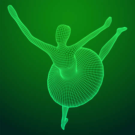Dancing ballerina. Woman classic ballet dancer. Wireframe low poly mesh vector illustration.のイラスト素材