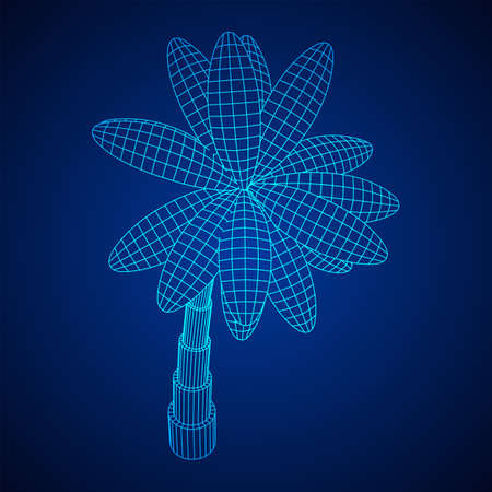 Coconut palm tree with leaves. Wireframe low poly mesh vector illustration.のイラスト素材