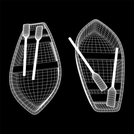 Rowing boat with paddles. Wireframe low poly mesh vector illustrationのイラスト素材