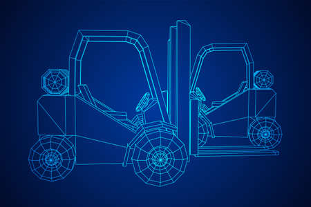Forklift Loader lift truck. Wireframe low poly mesh vector illustration.