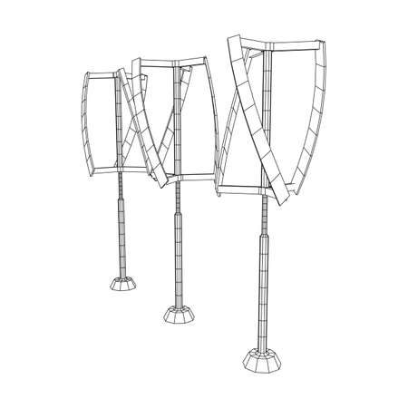 Darrieus wind turbine. Windmill generator wireframe low poly mesh. Vector illustrationのイラスト素材