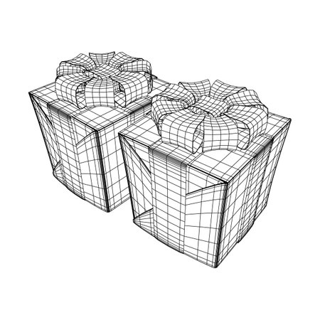 Gift Box with ribbon. Wireframe low poly mesh vector illustration.のイラスト素材