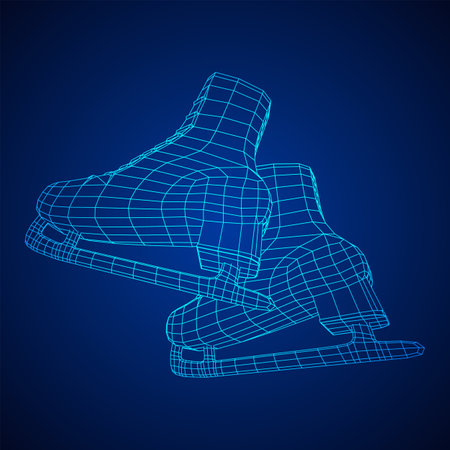 Classic ice figure skates sport equipment. Wireframe low poly mesh vector illustration.のイラスト素材