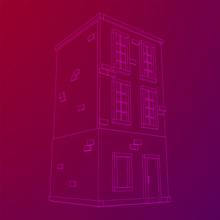 City building real estate concept. Wireframe low poly mesh vector illustrationのイラスト素材