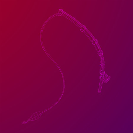 Fishing rod with line sinker and hook. Wireframe low poly mesh vector illustration.のイラスト素材