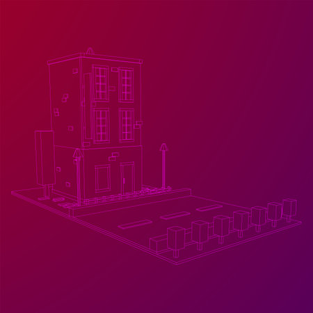 City building real estate concept. Wireframe low poly mesh vector illustrationのイラスト素材