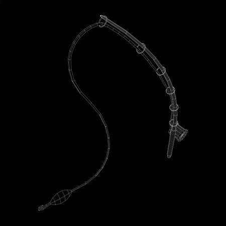 Fishing rod with line sinker and hook. Wireframe low poly mesh vector illustration.のイラスト素材